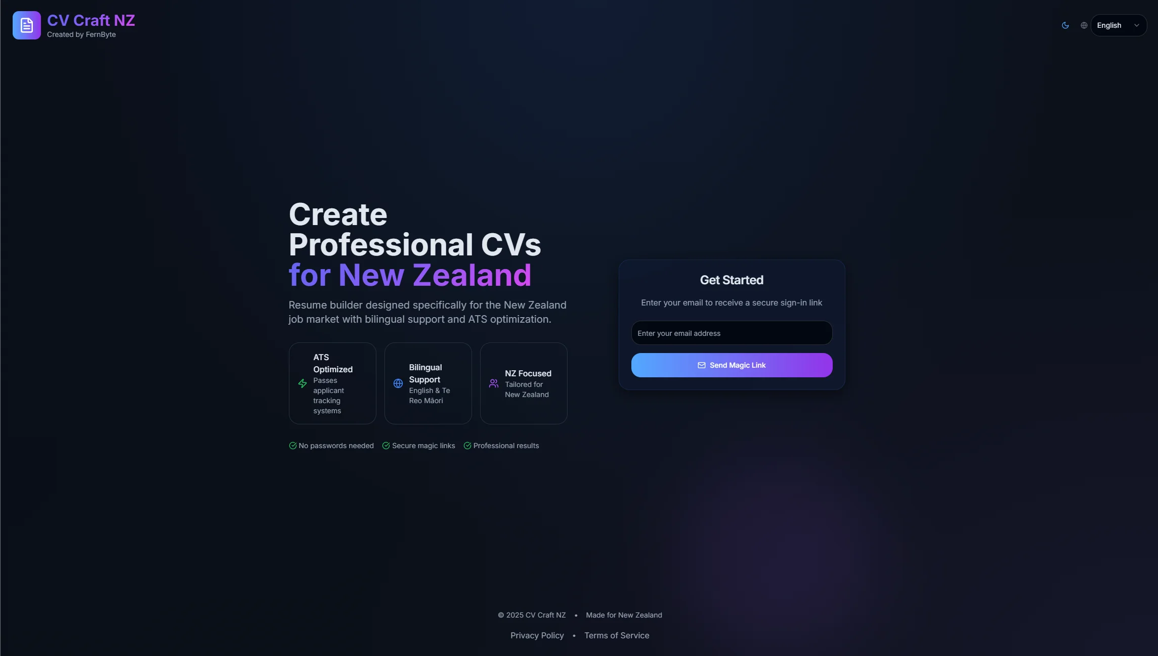 CVCraft app built by FernByte