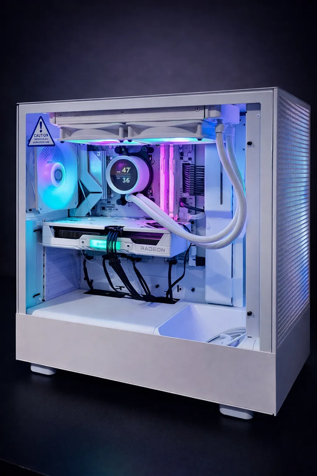 Side view of white gaming PC build